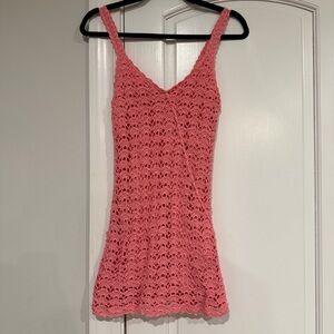 Vintage Lilly Pulitzer Crochet Solid Pink Crochet Mini Dress XS EUC